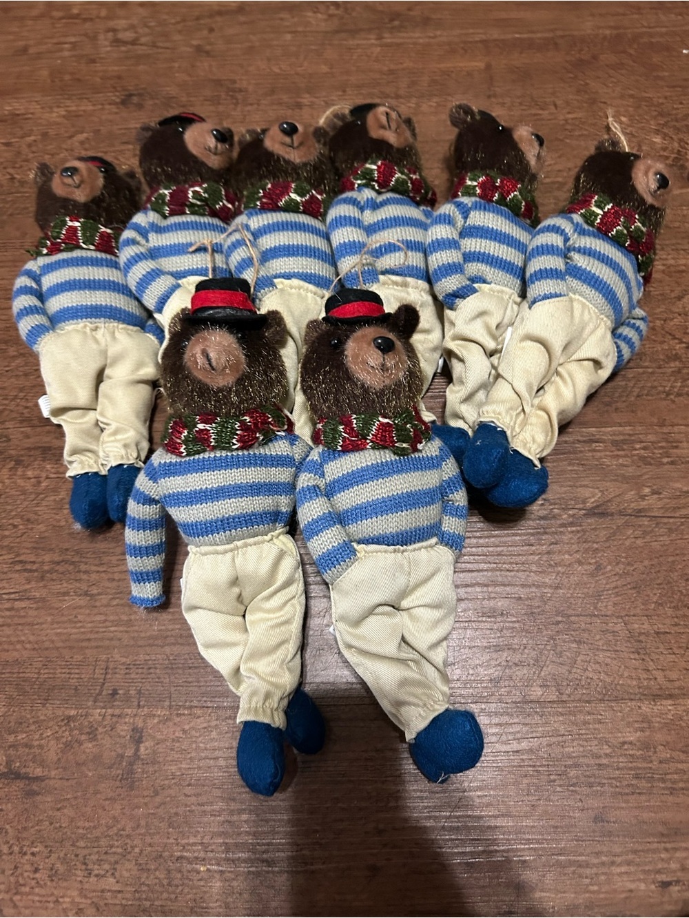 Dillard’s Teddy Bear Christmas Ornaments Lot of 8 Plush Blue Stripe Holiday Bear - Picture 3 of 6